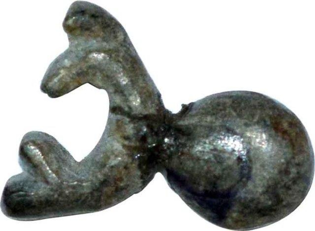 Primitive Money of A Metal Cast Bead of  Makara Shaped with Suspension Hole.
