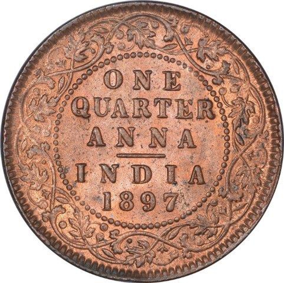 Copper One Quarter Anna Coin of Victoria Empress of Calcutta Mint