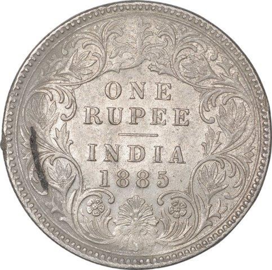 Silver One Rupee Coin  of Victoria Empress of Calcutta Mint of 1885.