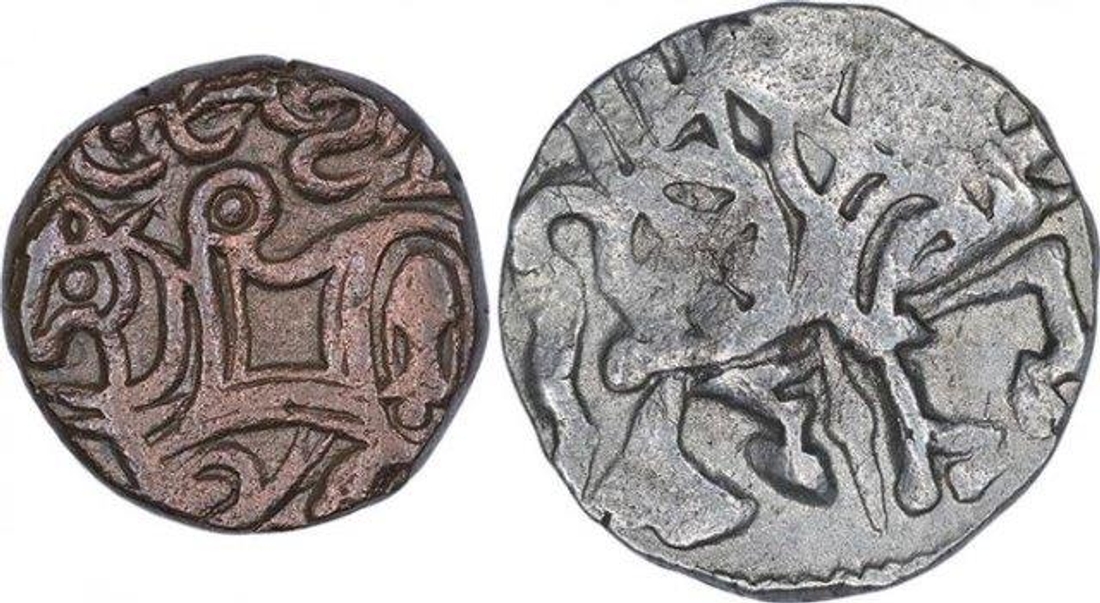 Silver and Copper Coins of Samanta Deva of Ohinda Dynasty.