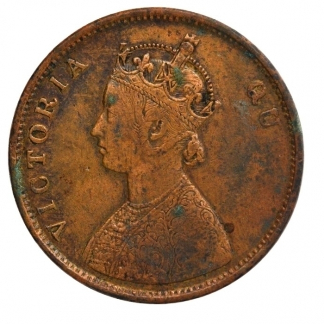 Error Copper Half Anna Coin of Victoria Queen of Madras Mint of 1862.