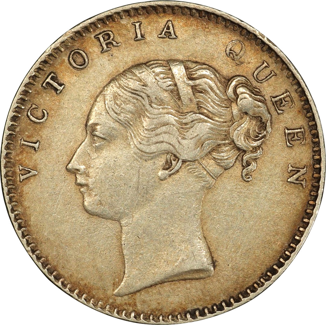 PCGS XF 45 Graded Silver Half Rupee Coin of Victoria Queen of Bombay Mint of 1840.