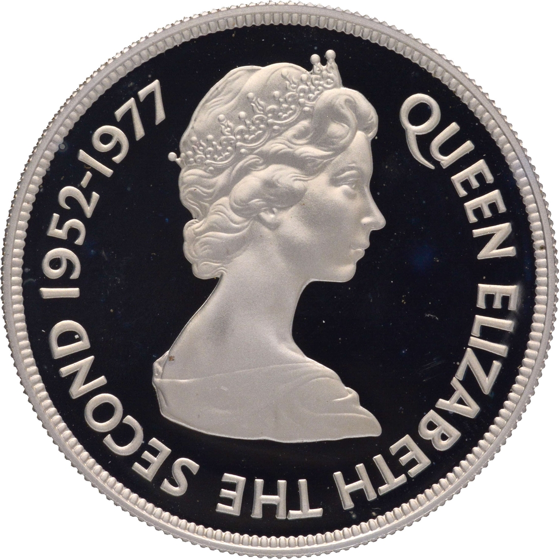 Proof Silver Twenty Five Rupees Coin of Queen Elizabeth II of Mauritius of 1977.