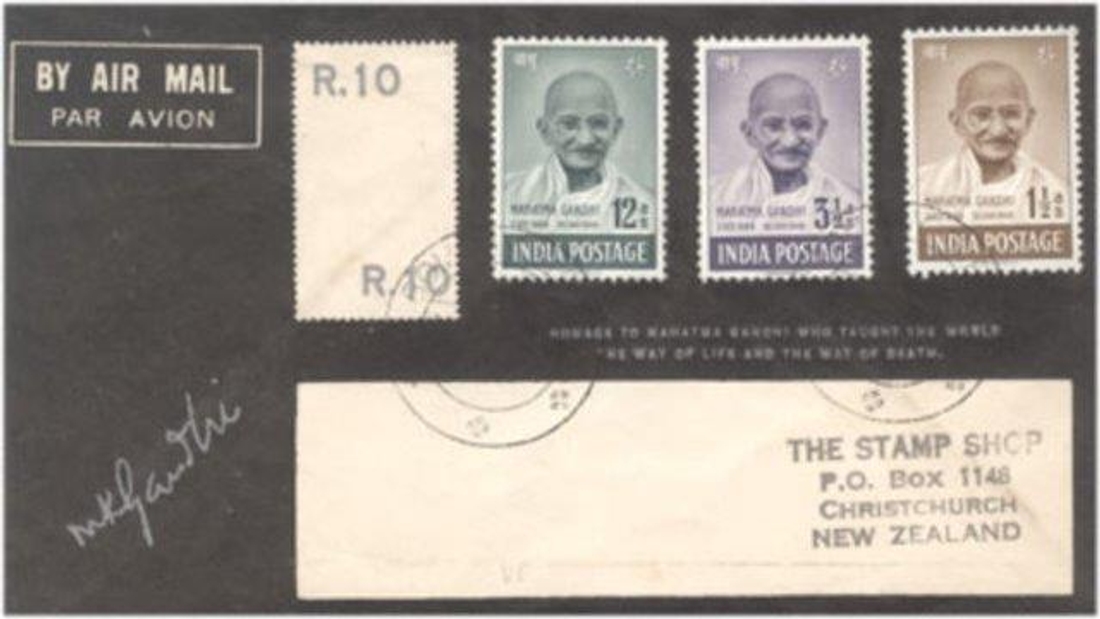 India. 1948. Morning Cover with printed Autograph of Gandhi. This is one of the Most Rare & Unique Cover of Gandhi.