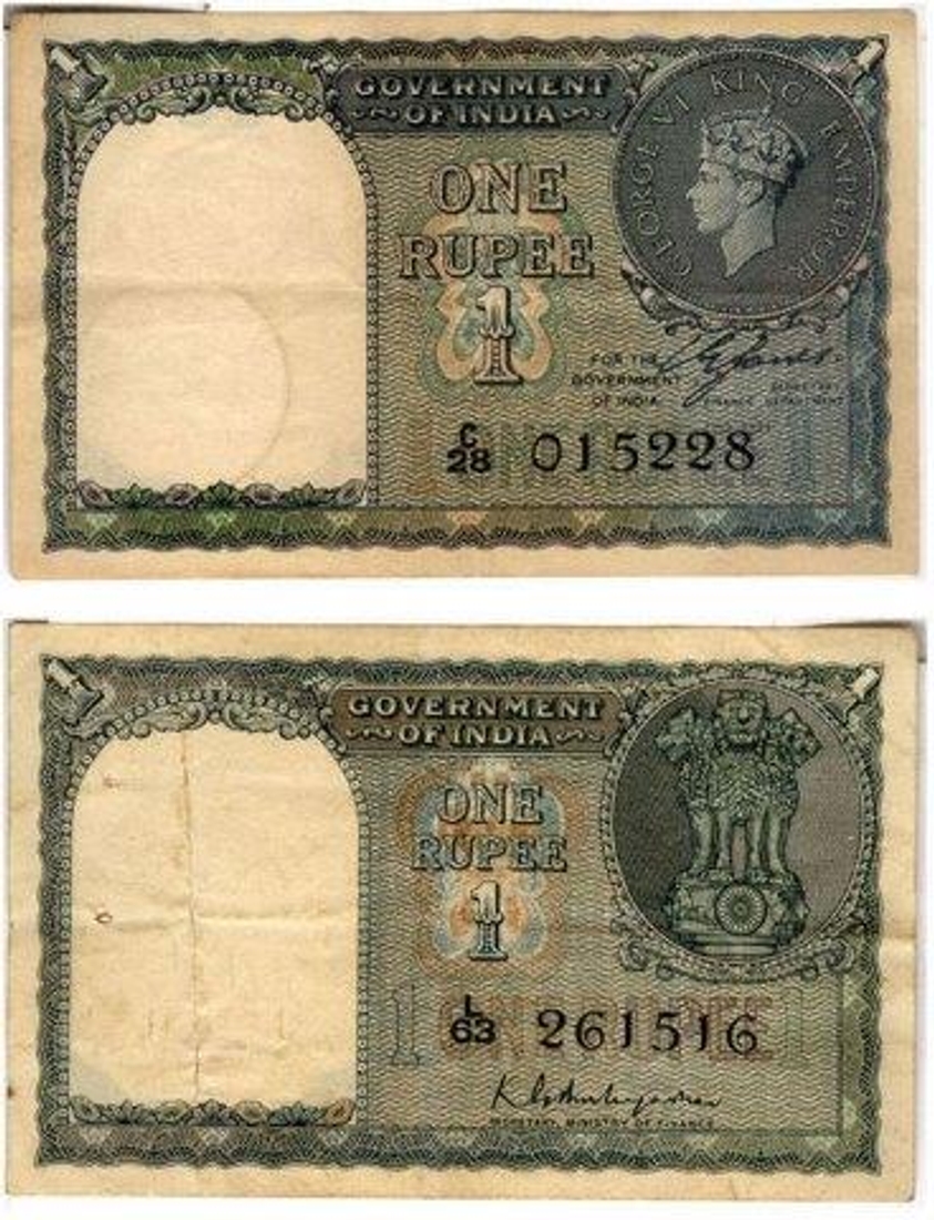 One Rupee Bank Notes of King George VI of Signed by 1st C E  Jones of 1950.