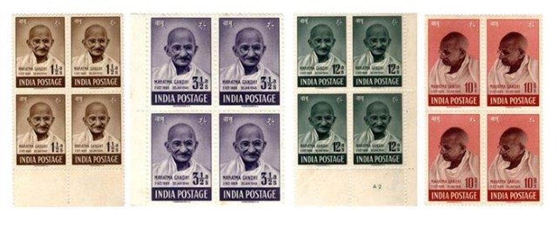 Block of Four Stamps of Gandhi of 1948.