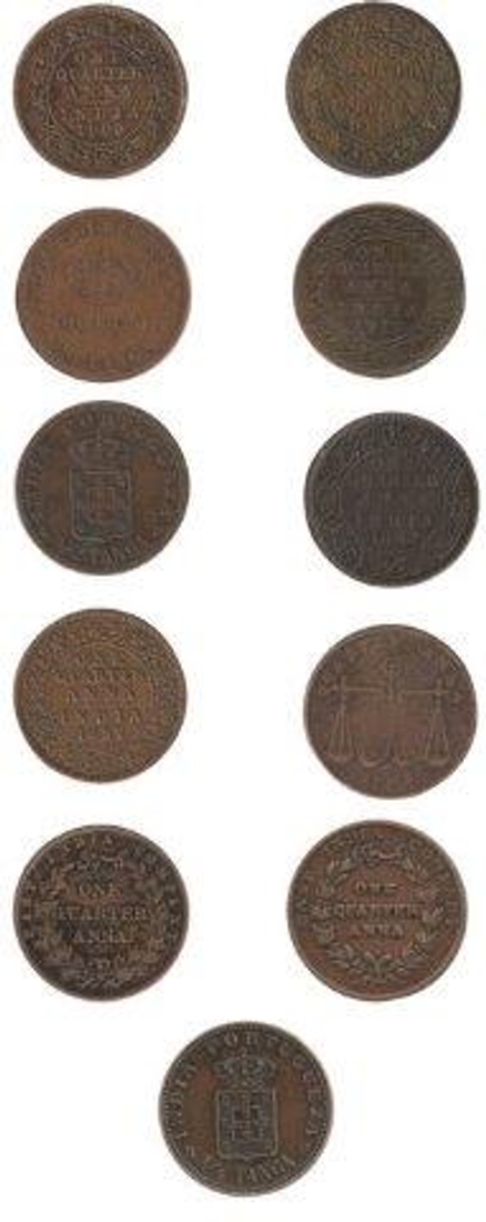 Copper Coin of Portuguese India and British India.