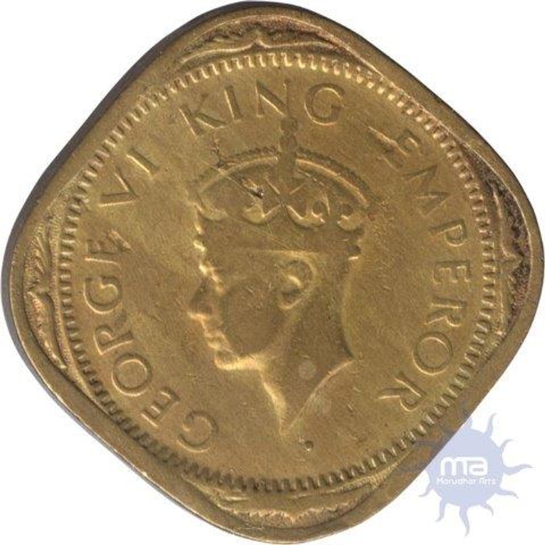 Nickel Brass Two  Annas Coin of King George VI of  Bombay Mint of 1943.