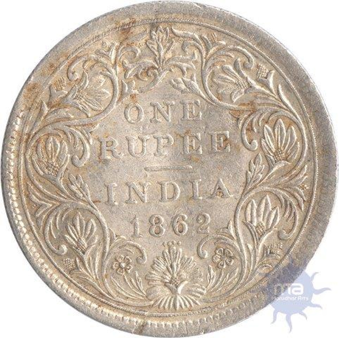 Silver One Rupee Coin of Victoria Queen of  Bombay Mint of 1862.