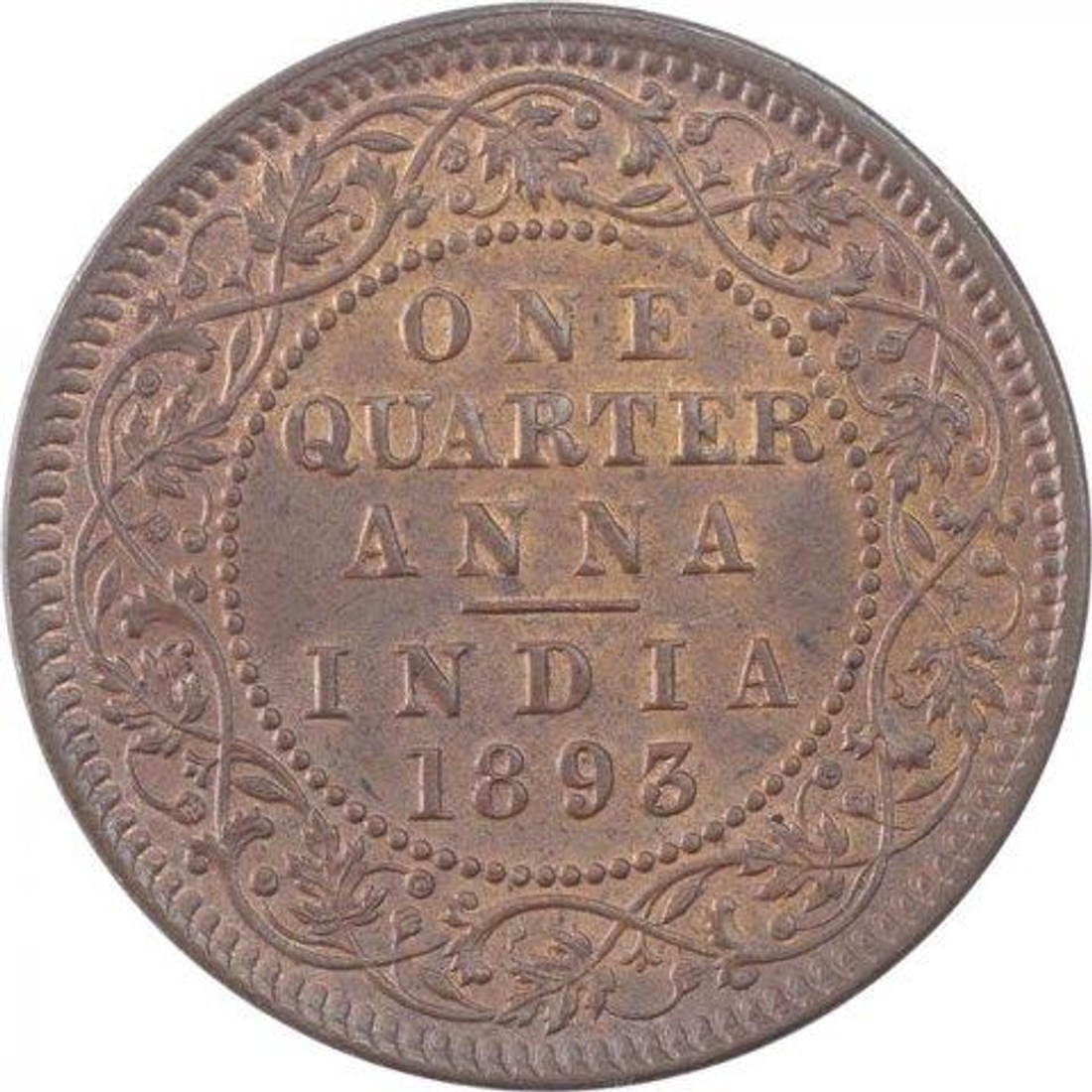 Copper One Quarter Anna Coin of Victoria Empress of Calcutta Mint