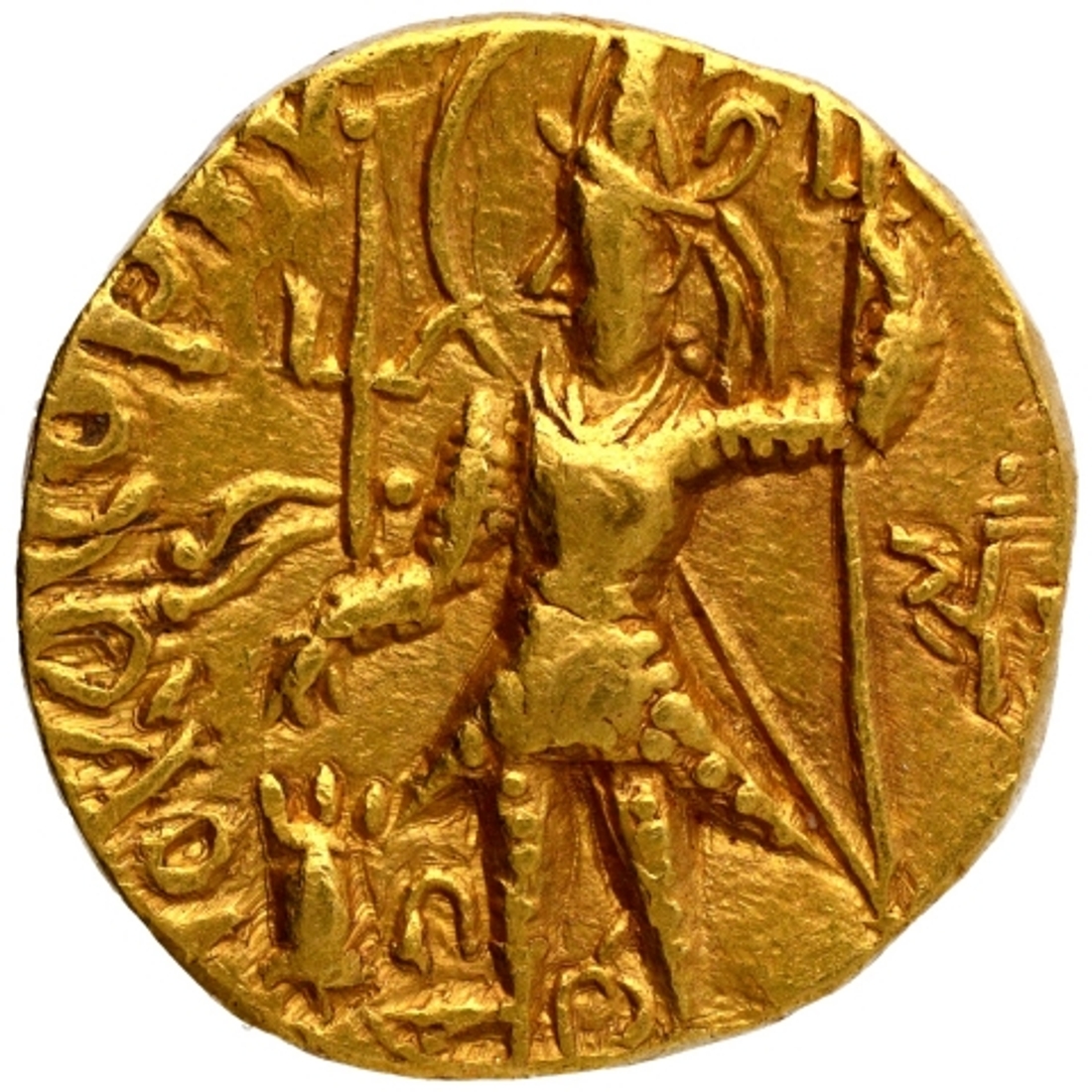 Very Rare Gold Dinar Coin of Vasishka of Kushan Dynasty of Oesho type.