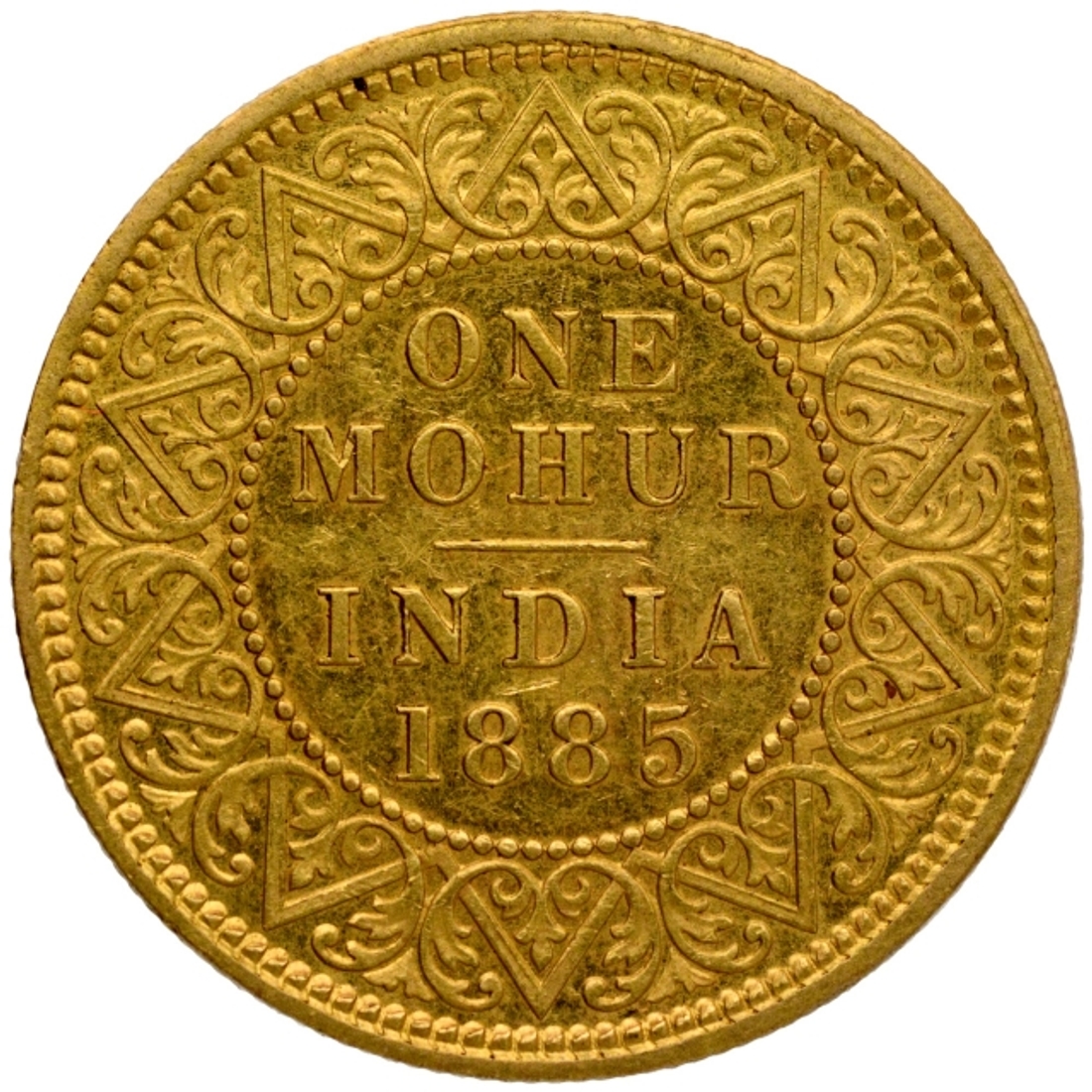 Gold One Mohur Coin of Victoria Empress of Culcutta Mint of 1885