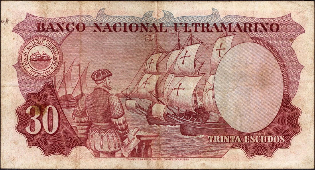 Specimen Sessenta (Sixty) Escudos Banknote of Banco Nacional Ultramarino of  Portuguese India (Goa) of 1959.