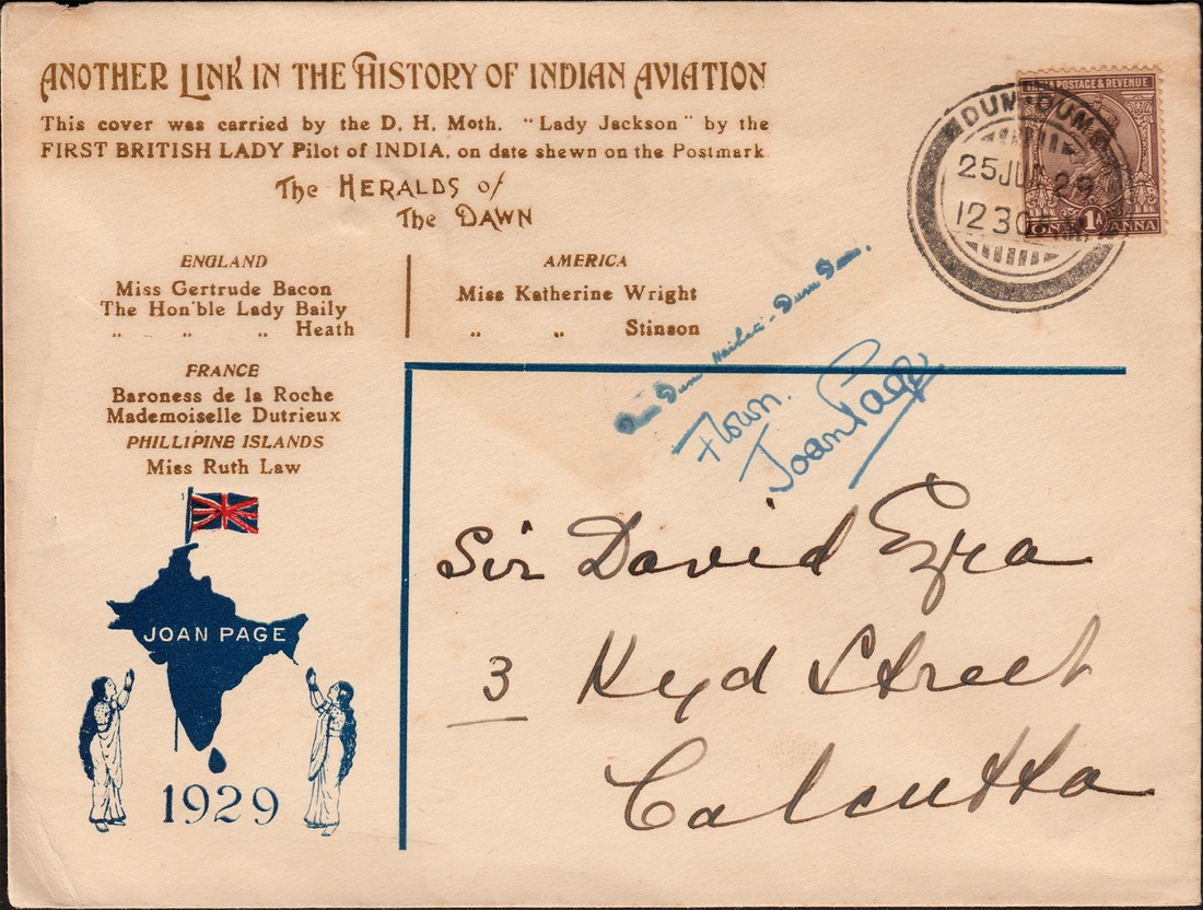 Very Rare First Flight Air Mail Cover 1929 with AUTOGRAPH of Joan Page, The First British Lady Pilot of India