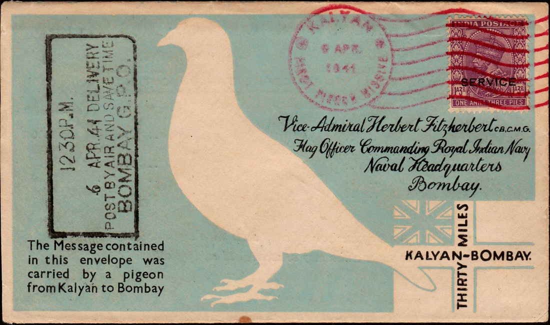 Pigeongram Cover dispatched from KALYAN on 1941 Stamps used of Service OVPT of KGV