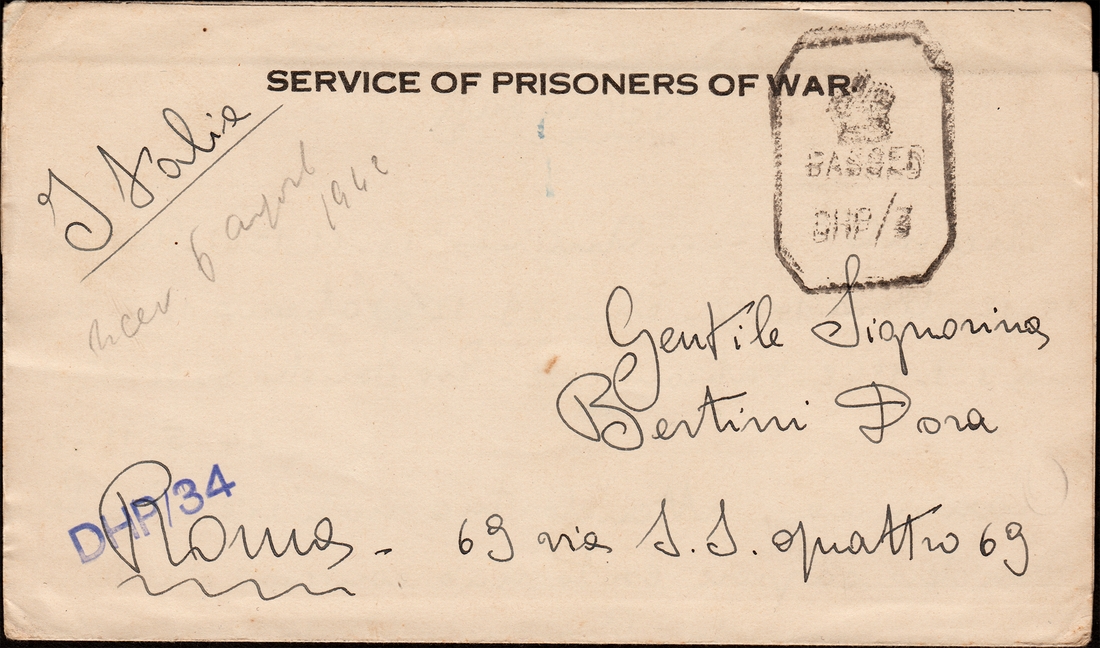 Prisoner of War Cover of World War II Period of Camp no. 28 Dispatched from Bombay to Rome in 1942