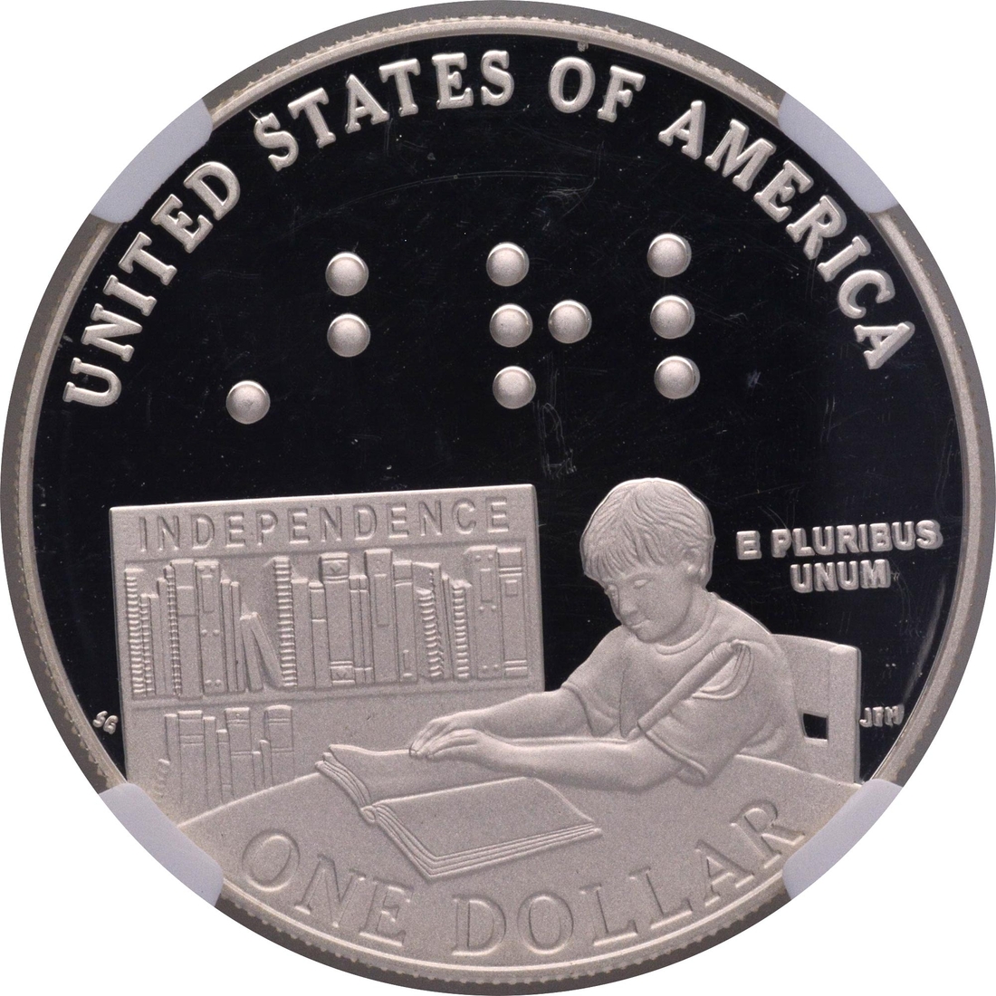 USA Silver Dollar Louis Braille Birth Bicentennial 2009 KM# 455