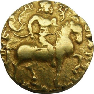 Gold Dinar Coin of Chandragupta II of Gupta Dynasty of Horseman type.