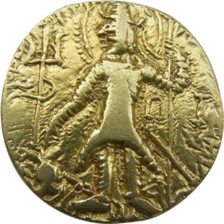 Gold Dinar Coin of Vasudeva I of Kushan Dynasty.