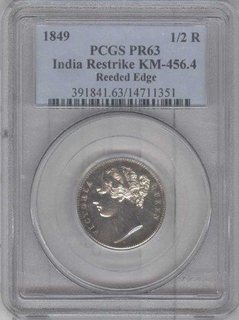 Silver Half Rupee Restrike Coin of Victoria Queen of 1862.