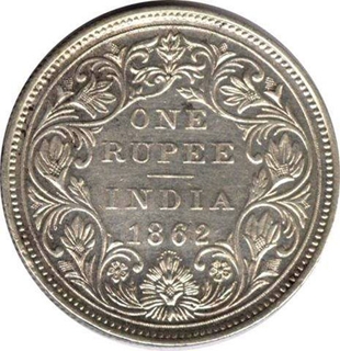 Silver Rupee Coin of Victoria Queen of 1862.