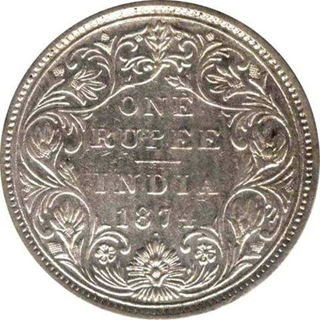 Silver Rupee Coin of Victoria Queen of 1874.