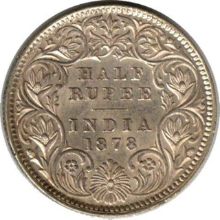 Silver Half Rupee Coin of Victoria Empress of 1878.