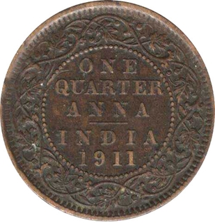 Copper Quarter Anna Coin of King George V of 1911.