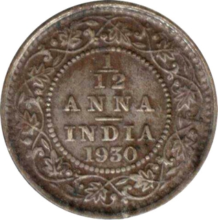 White Metal One Twelfth Anna OMS Coin of King George V of 1930.