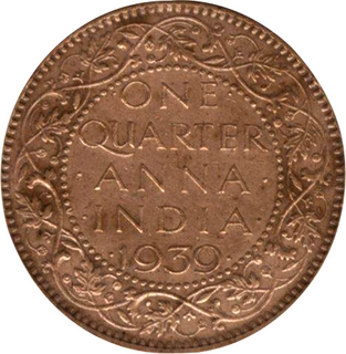 Copper Quarter Anna Coin of King George VI of 1939.