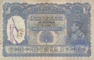 One Hundred Rupees Bank Note Signed by J B Taylor of Burma Issue.