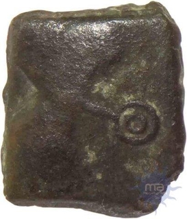 Ujjaini Region, Copper Coin, Obv. Horse to right, Ujjaini Symbol, River, Rev; Ujjaini Symbol, About Very Fine.