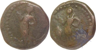 Tribal coin of Haryana Region, Yaudheya Copper (2), standing deity and bramhi legend "Yaudheya Gadasya Jai", About Very Fine.