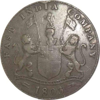 Copper 20 cash of Madras presidency of soho mint.