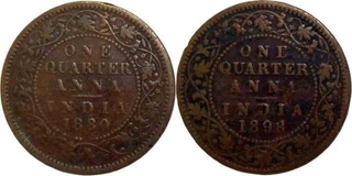 Copper Quarter Anna of Queen Victoria of 1880 & 1898.