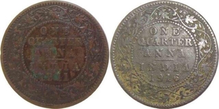 Copper Quarter Anna King George V of 1911, 1916.