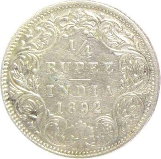 1892, Queen Victoria, Silver 1/4 Rupee.