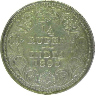 Silver 1/4 Rupee 1893 of Queen Victoria