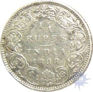 1898, Queen Victoria, Silver 1/4 Rupee.