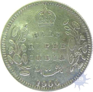 1906, King Edward VII, Silver 1/2 Rupee.