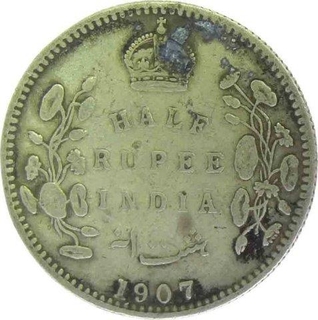 1907, King Edward VII, Silver 1/2 Rupee.