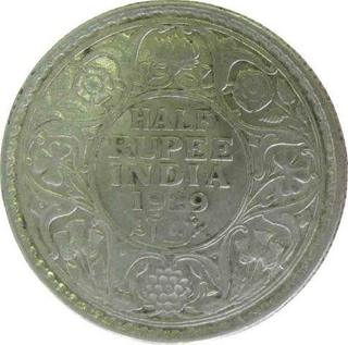 Silver Half Rupee of George v King of Calcutta Mint of  the year 1929. 