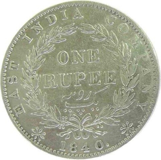 1840, Queen Victoria, Silver One Rupee.