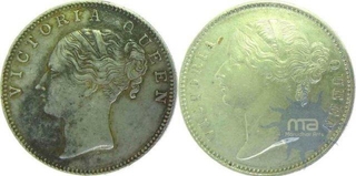  Silver Rupee (2), Queen Victoria,1840.