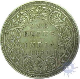 Silver 1 Rupee, Victoria Queen, 1862, Bombay Mint, A/II, 0/6,(PR#86),  About Fine