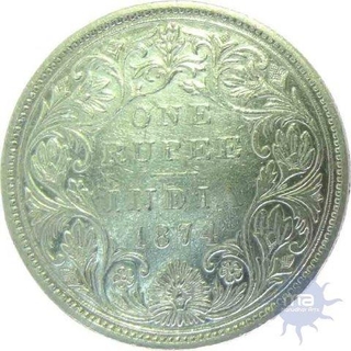 1874, Queen Victoria, Silver One Rupee, Bombay Mint, A/II, (PR#142), About Very Fine.