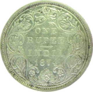 1874, Queen Victoria, Silver Rupee, Bombay Mint, A/II, (PR#141), About Extremely Fine.