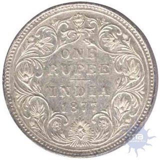 1877, Victoria Empress, Silver Rupee, A3 / II / Dot, Bombay Mint (PR # 148), About UNC.