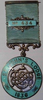 U.K., 1836, St. John's Lodge (St John's College, Cambridge), With Sky Blue Color Strap, Specifically awarded to "No. 434", Excellent Condition, Rare.