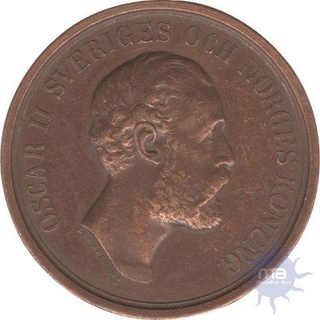 Sweden, 1830, Copper Medal, Obv: King Oscar II portrait Facing Right, Rev: A wreath of flowers & leaves, Legend Around, 18.6g, 33.68mm, About Extremely Fine.